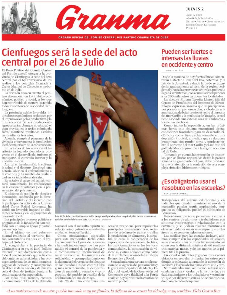 Portada de Granma (Cuba)