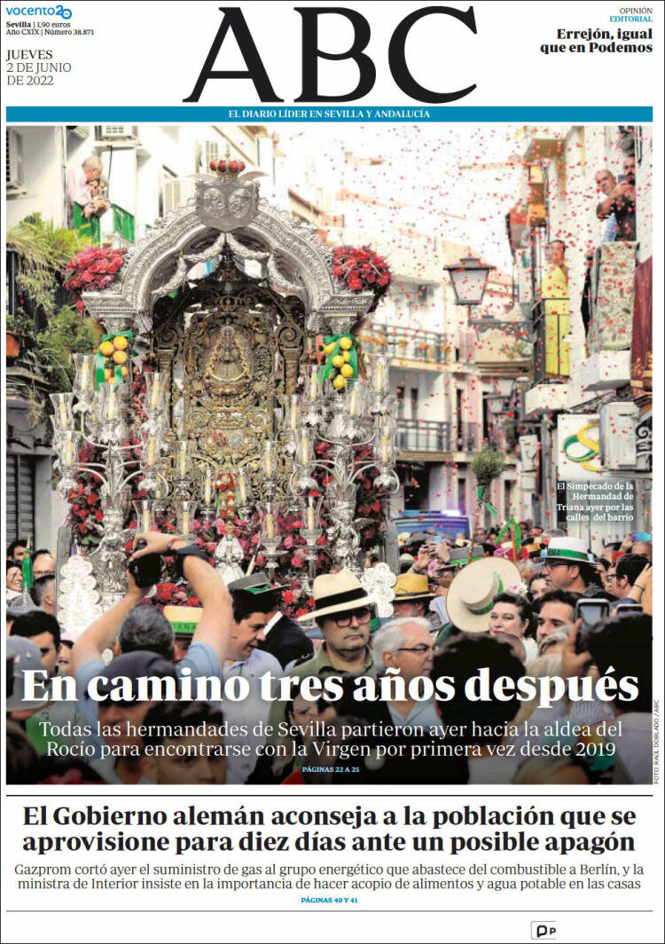 Portada de ABC - Sevilla (Espa&ntilde;a)