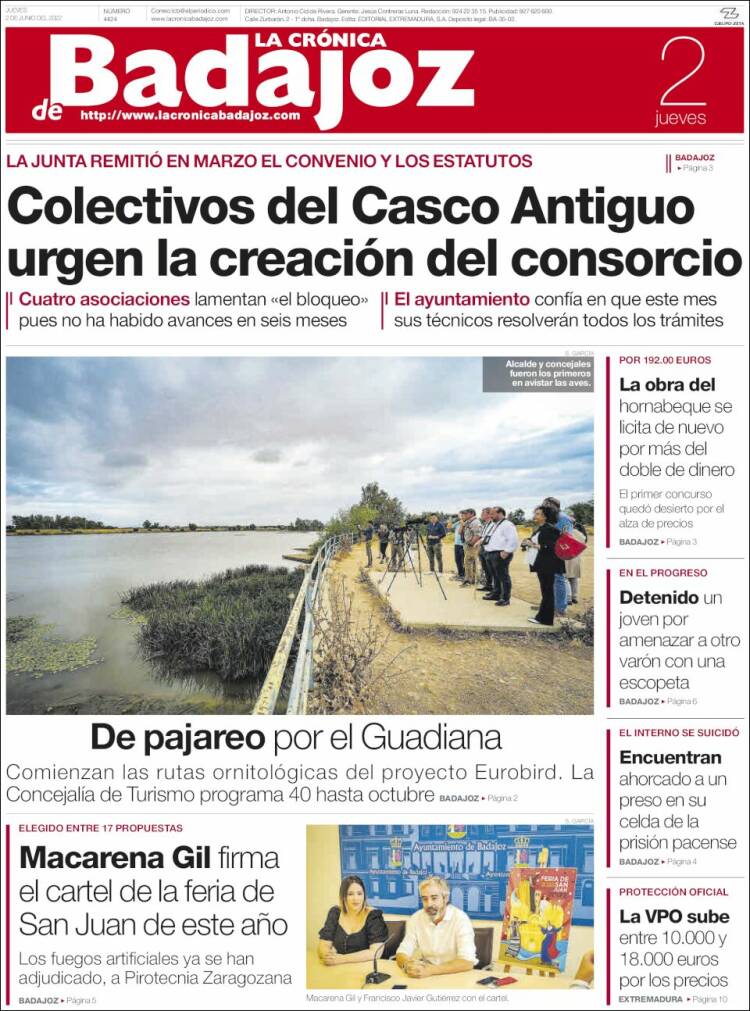 Portada de La Crónica de Badajoz (Espa&ntilde;a)