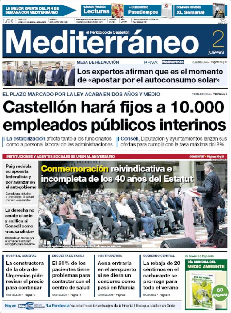 Portada de El Periódico Mediterraneo (Espa&ntilde;a)