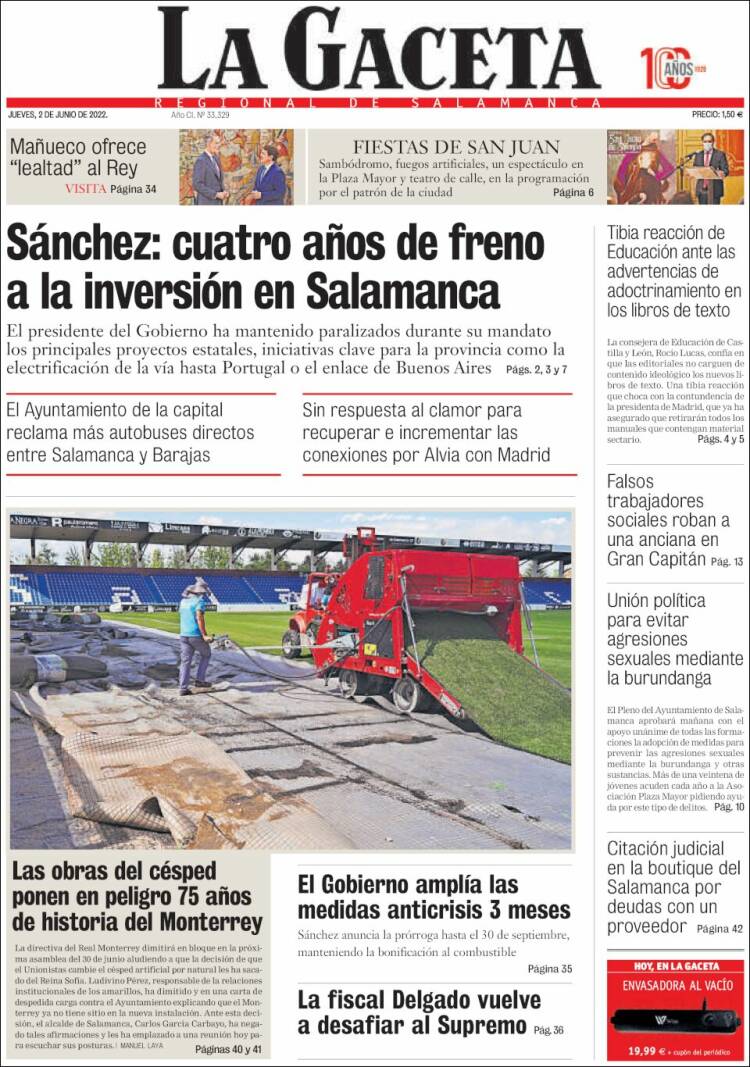 Portada de La Gaceta de Salamanca (Espa&ntilde;a)
