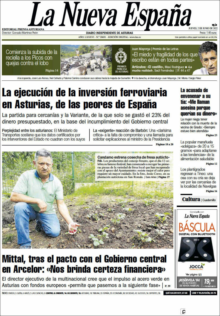 Portada de La Nueva España (Espa&ntilde;a)