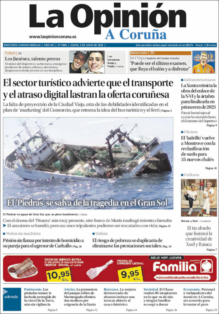 Portada de La Opinión de A Coruña (Espa&ntilde;a)