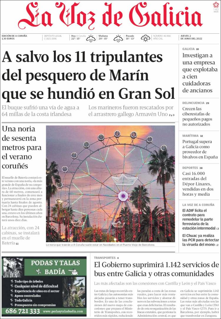 Portada de La Voz de Galicia (Espa&ntilde;a)