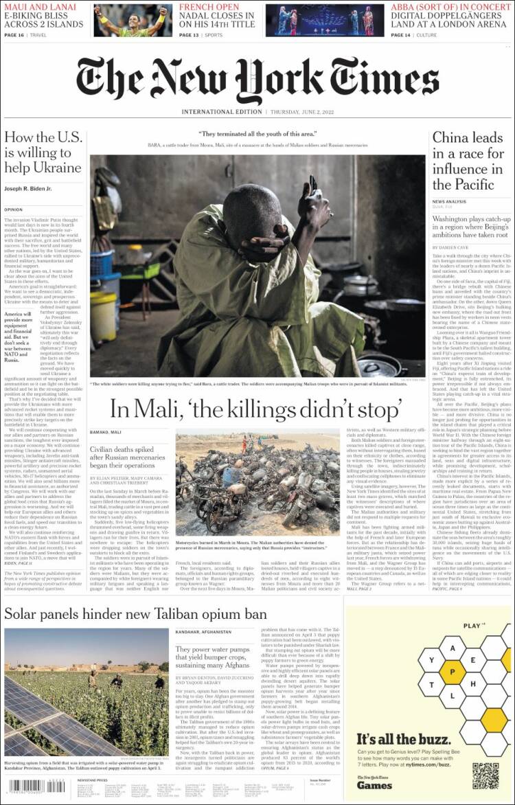 Portada de International New York Times (Europa)