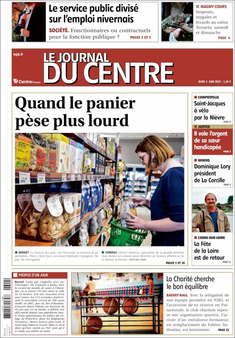 Portada de Le Journal du Centre (Francia)