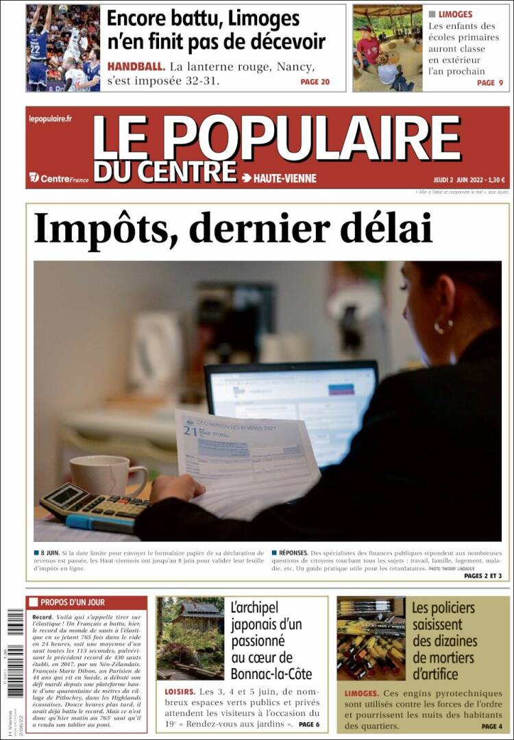 Portada de Le Populaire du Centre (Francia)