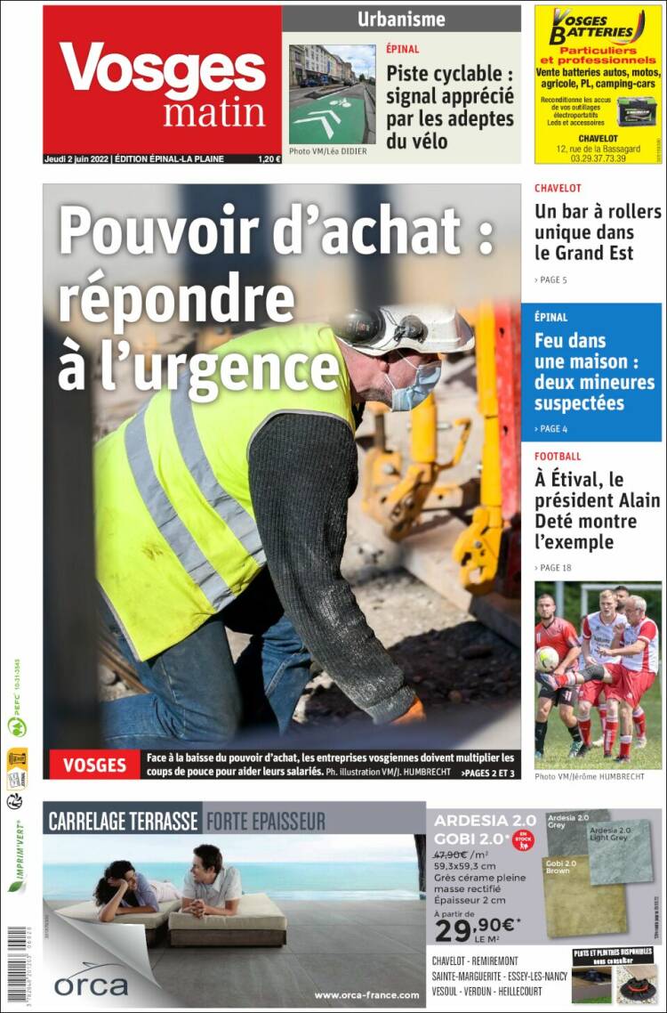 Portada de Vosges Matin (Francia)