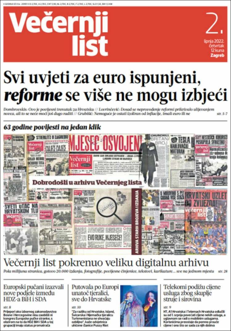 Portada de Večernji (Croacia)