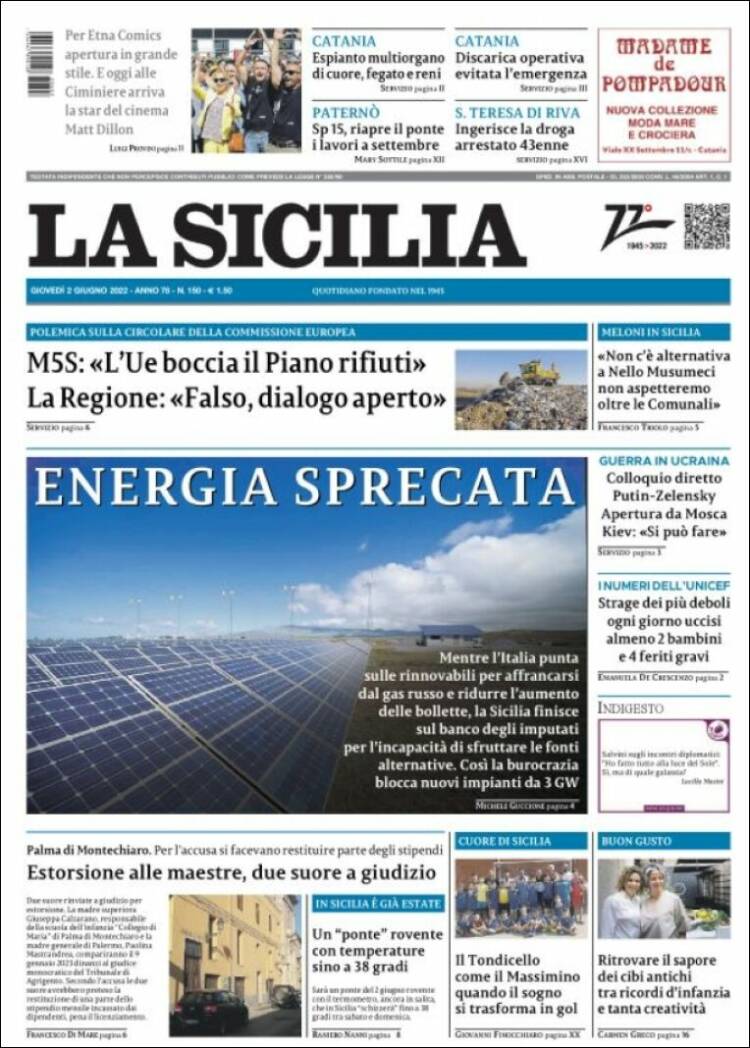 Portada de La Sicilia (Italia)