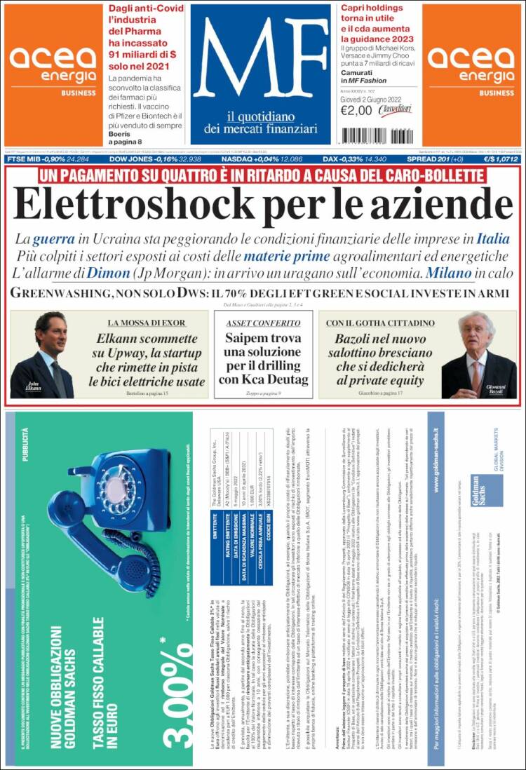Portada de Milano Finanza (Italia)
