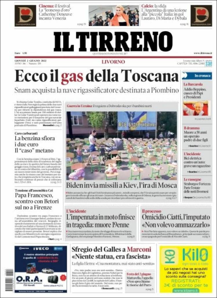 Portada de Il Tirreno (Italia)