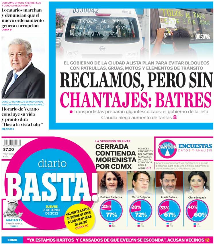 Portada de Diario Basta (México)