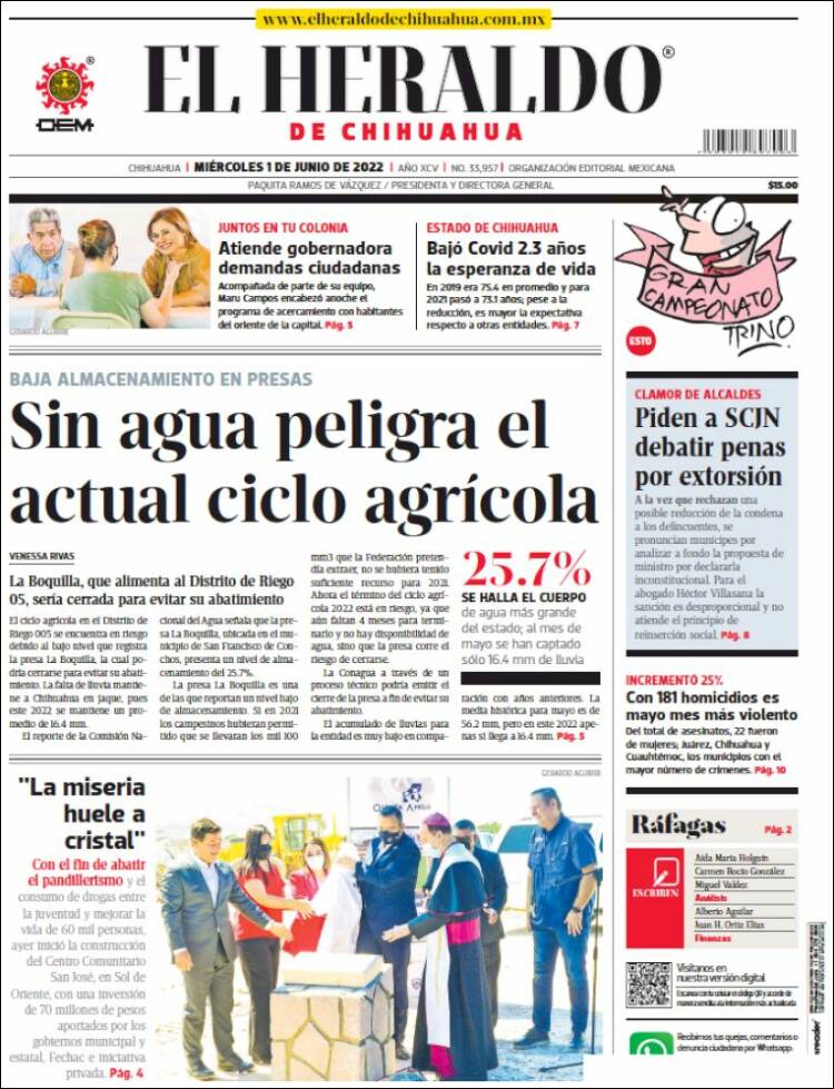 Portada de El Heraldo de Chihuahua (M&eacute;xico)