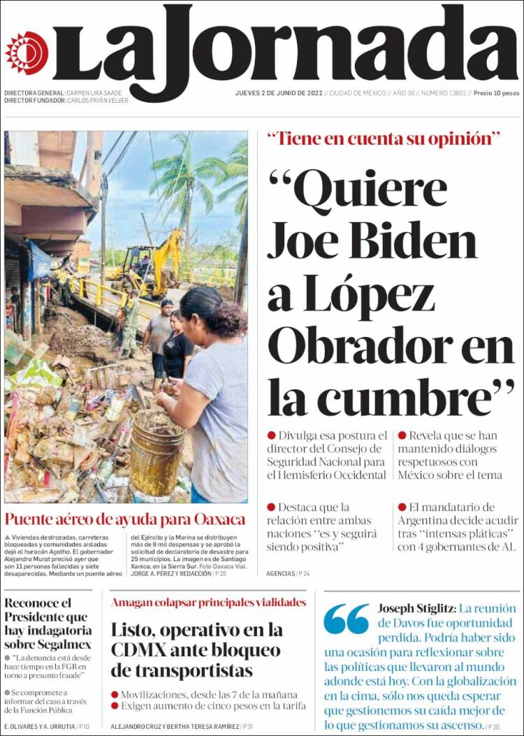 Portada de La Jornada (México)