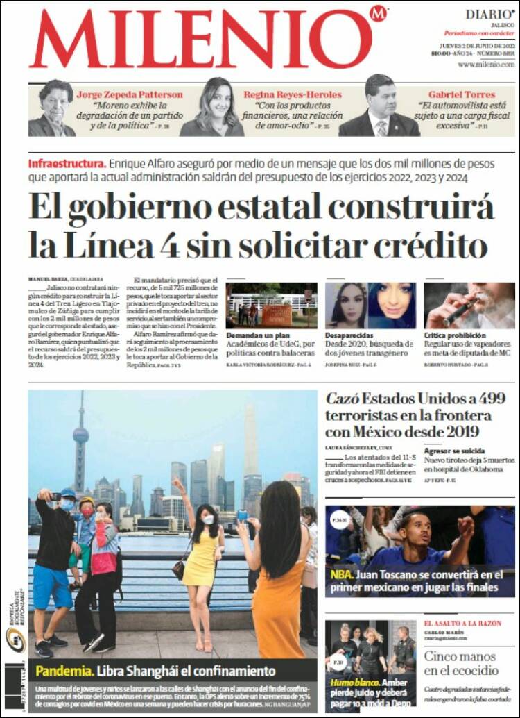 Portada de Milenio - Jalisco (M&eacute;xico)