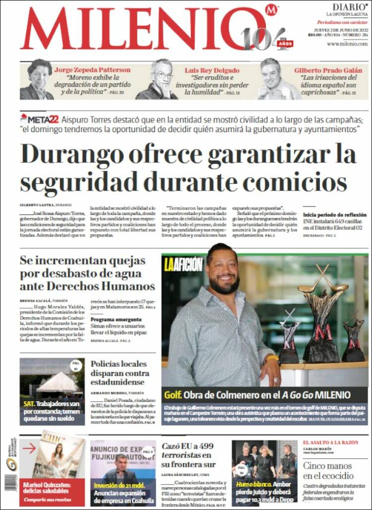 Portada de Milenio - Laguna (México)