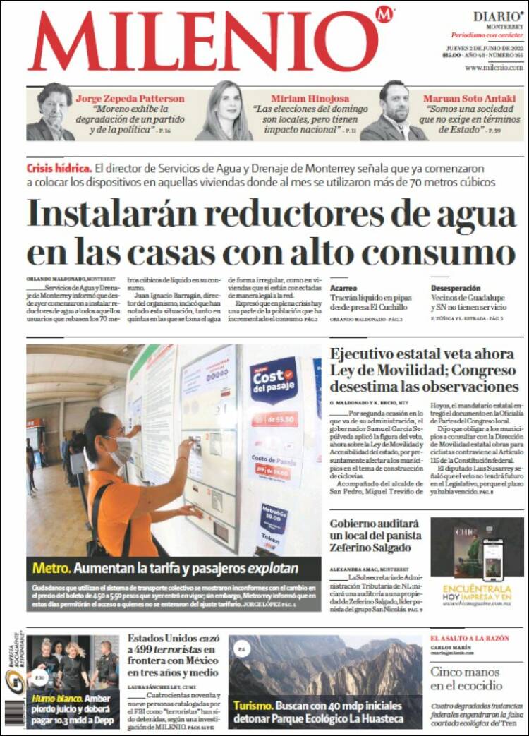 Portada de Milenio de Monterrey (México)