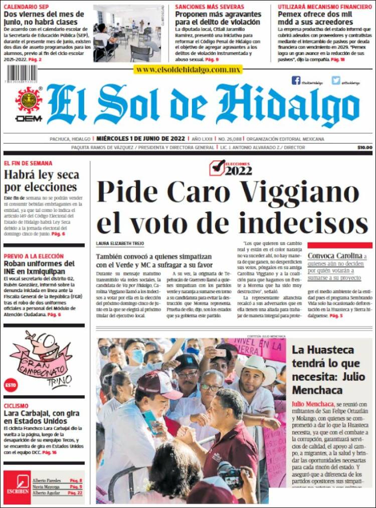 Portada de El Sol de Hidalgo (México)