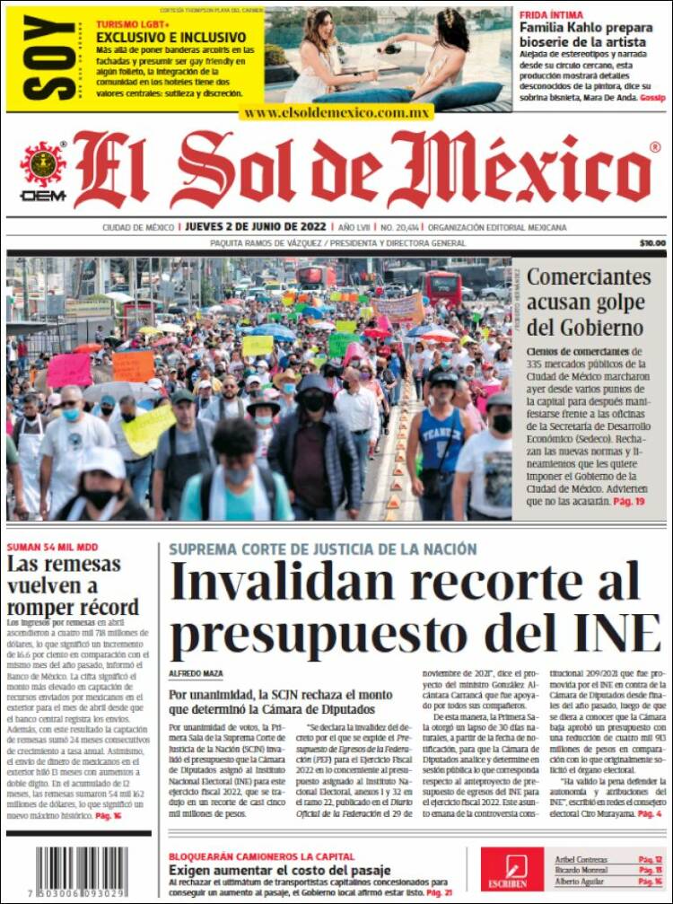 Portada de El Sol de México (México)