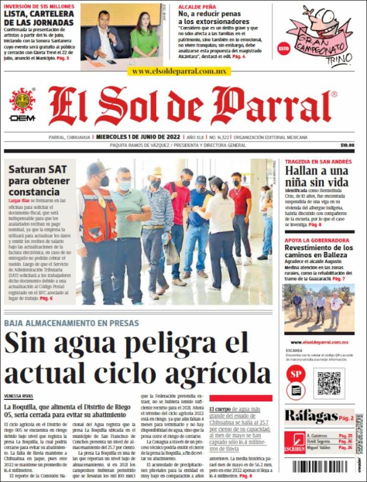 Portada de El Sol de Parral (México)