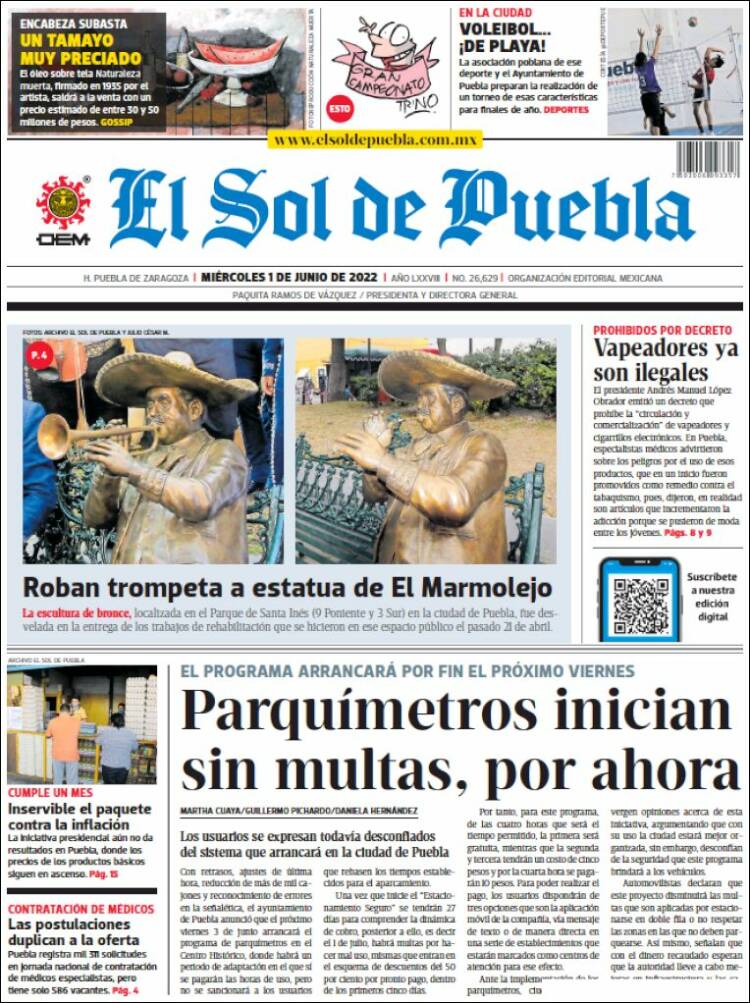 Portada de El Sol de Puebla (México)