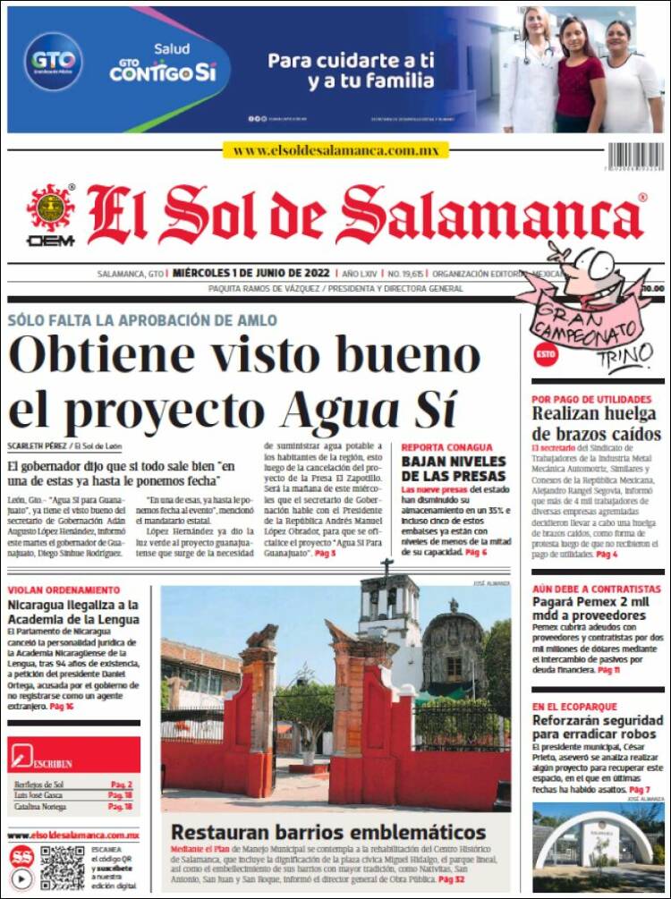 Portada de El Sol de Salamanca (México)