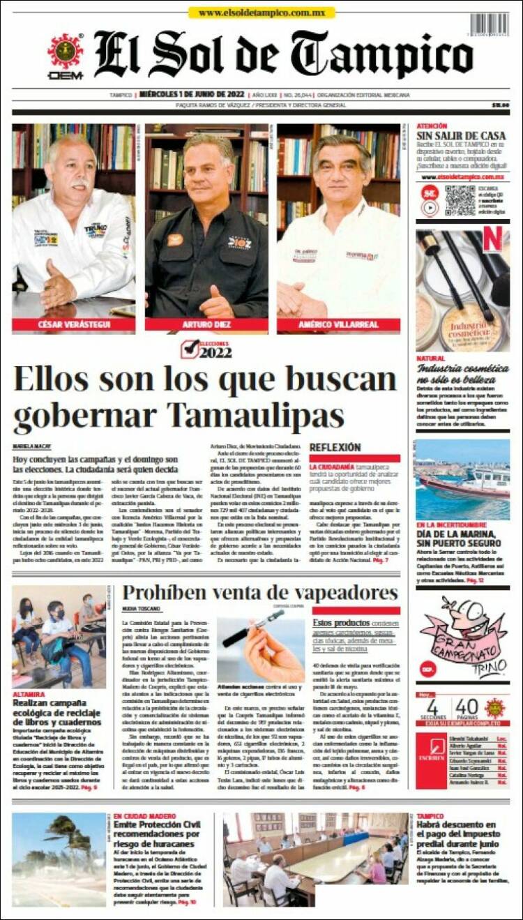 Portada de El Sol de Tampico (México)