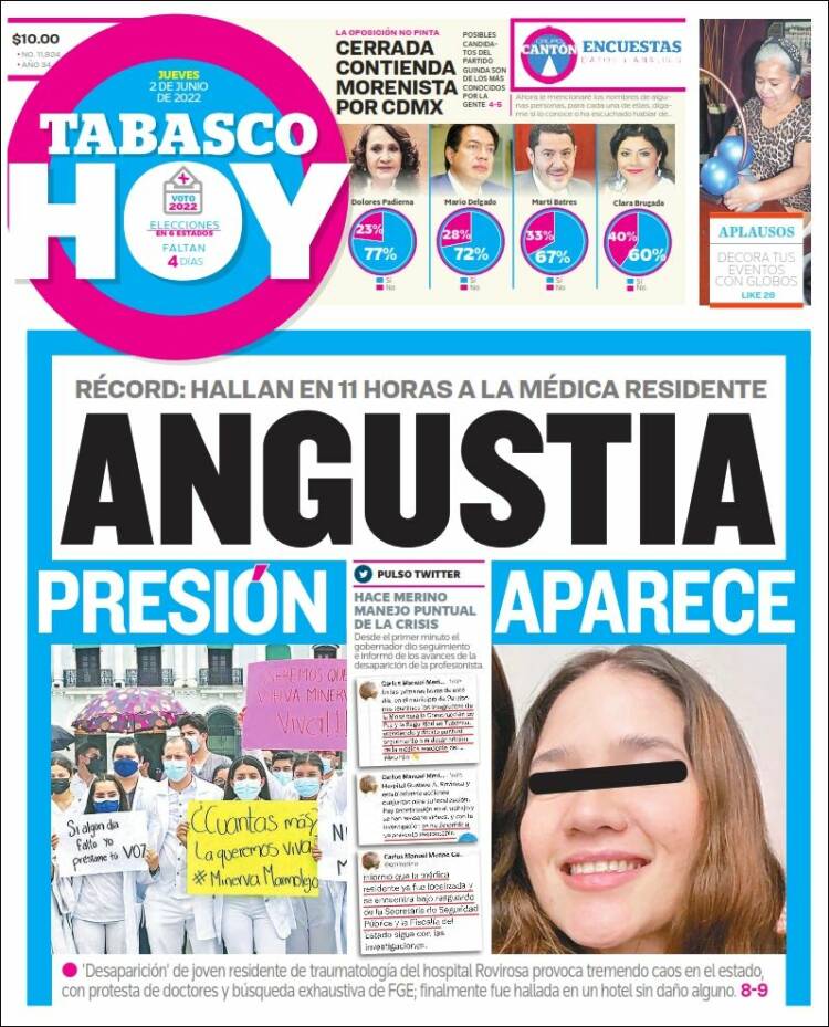 Portada de Tabasco Hoy (México)