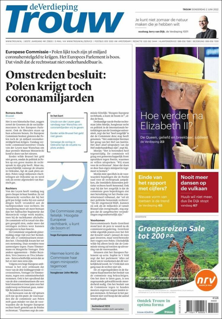 Portada de Trouw (Pa&iacute;ses Bajos)