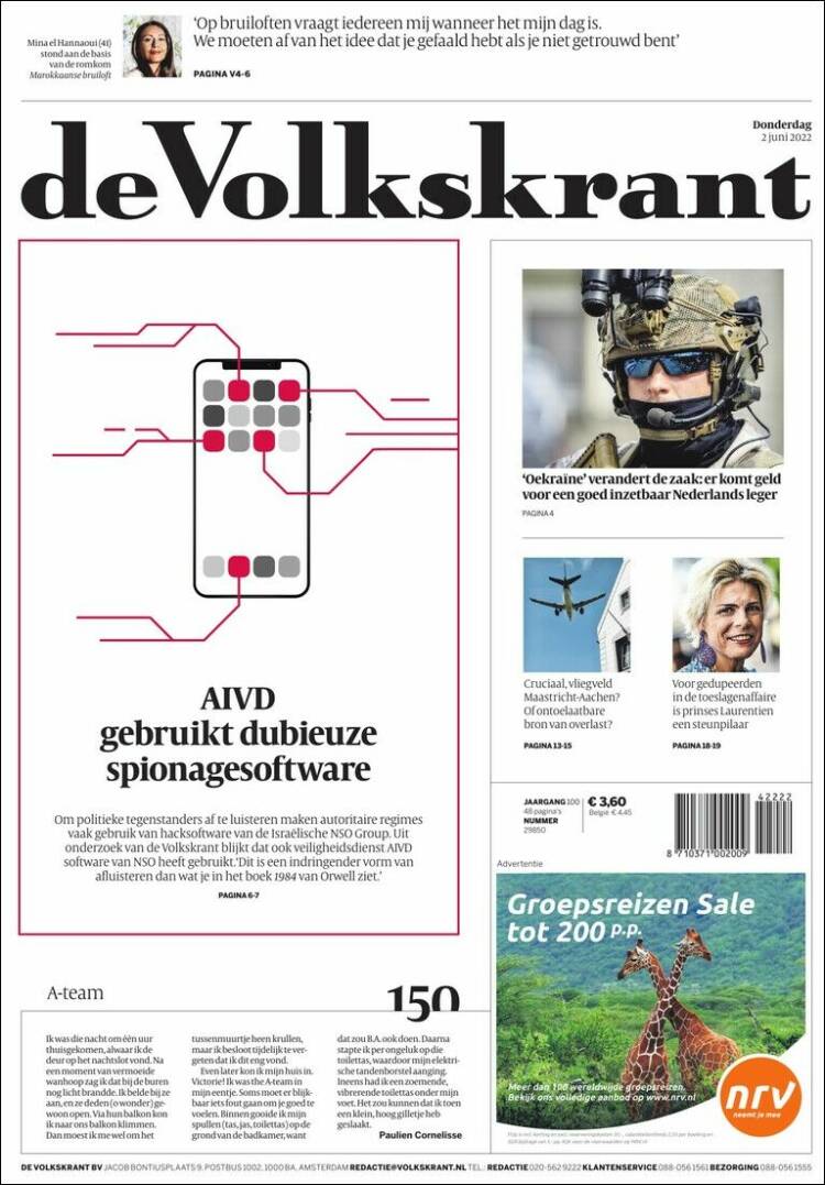 Portada de De Volkskrant (Pa&iacute;ses Bajos)