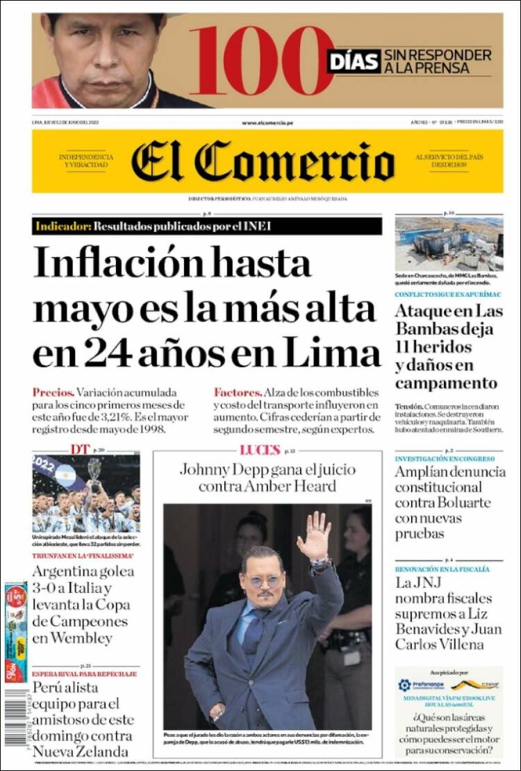 Portada de El Comercio (Per&uacute;)