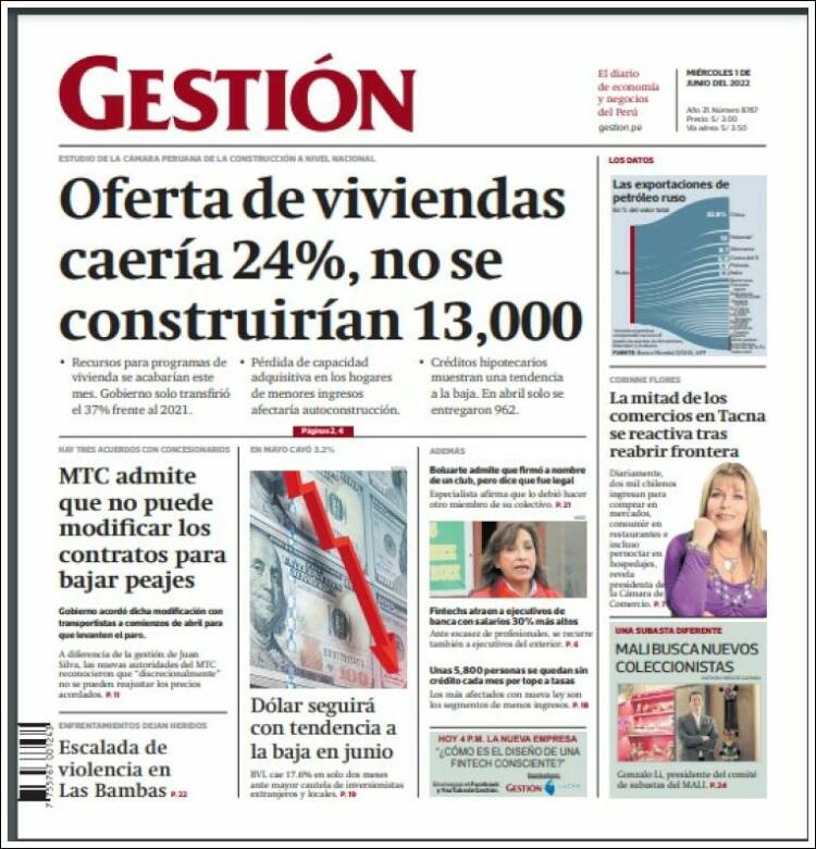 Portada de Diario Gestión (Per&uacute;)
