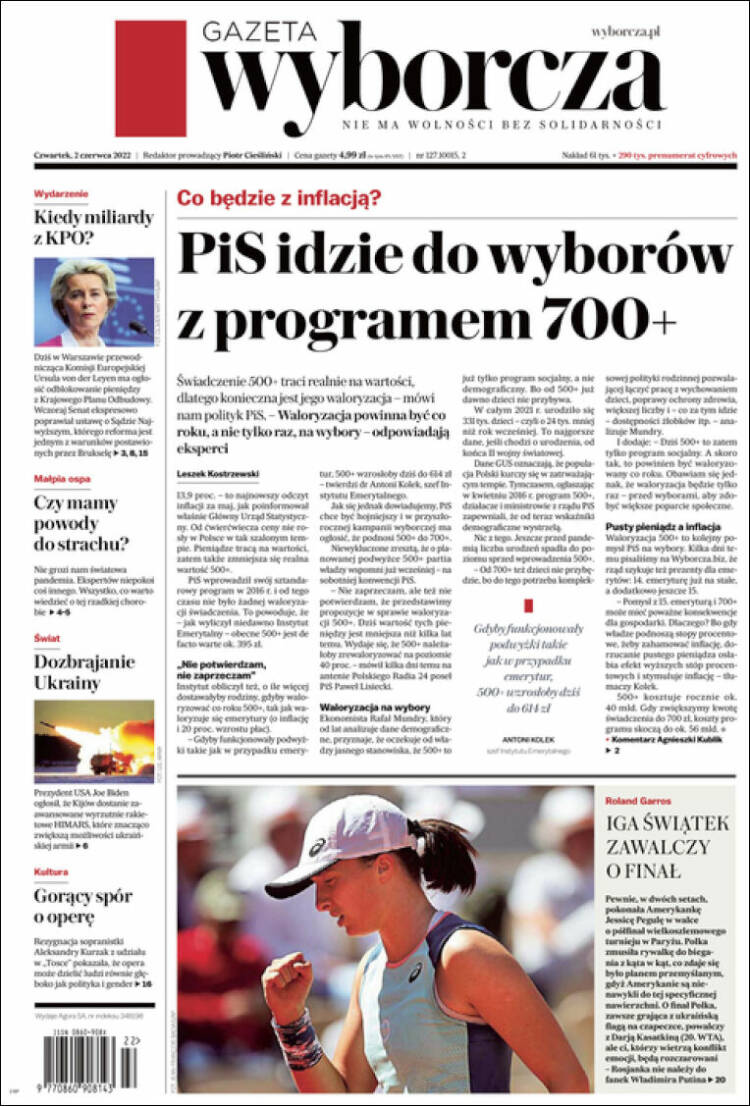 Portada de Gazeta Wyborcza (Polonia)