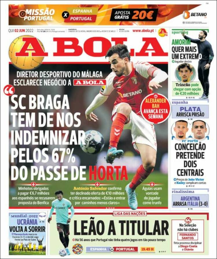 Portada de A Bola (Portugal)