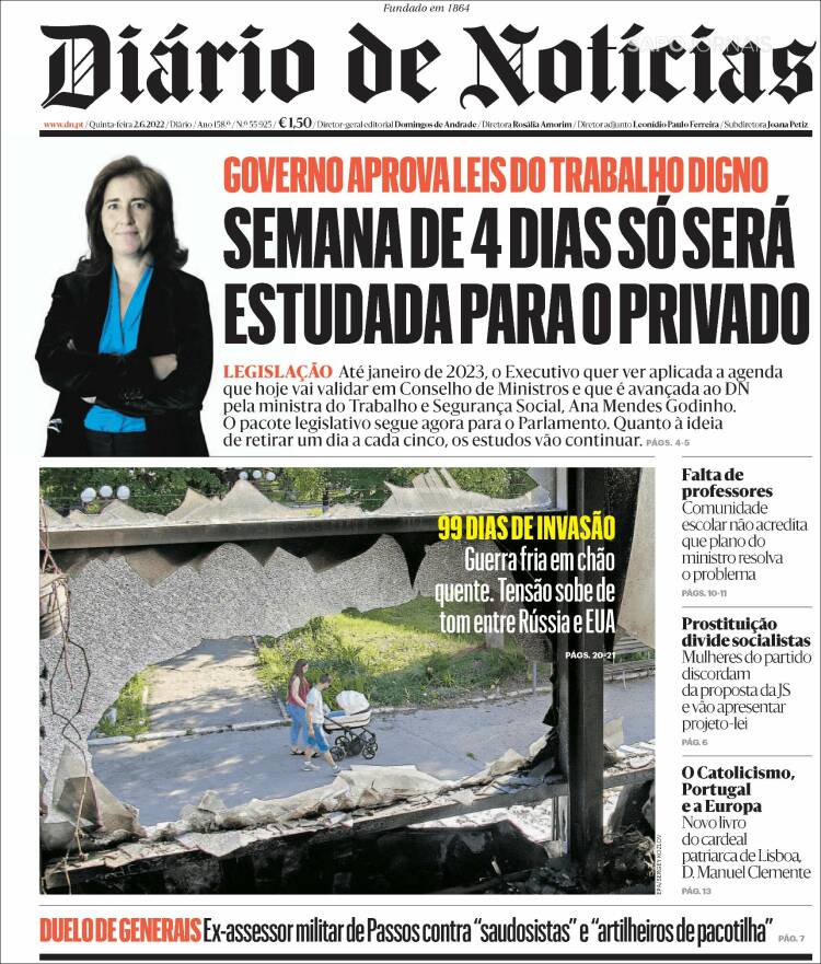 Portada de Diário de Noticias (Portugal)