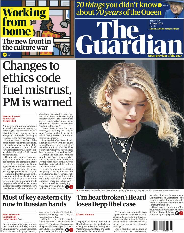 Portada de The Guardian (Reino Unido)