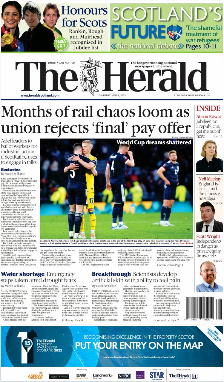 Portada de The Herald (Reino Unido)