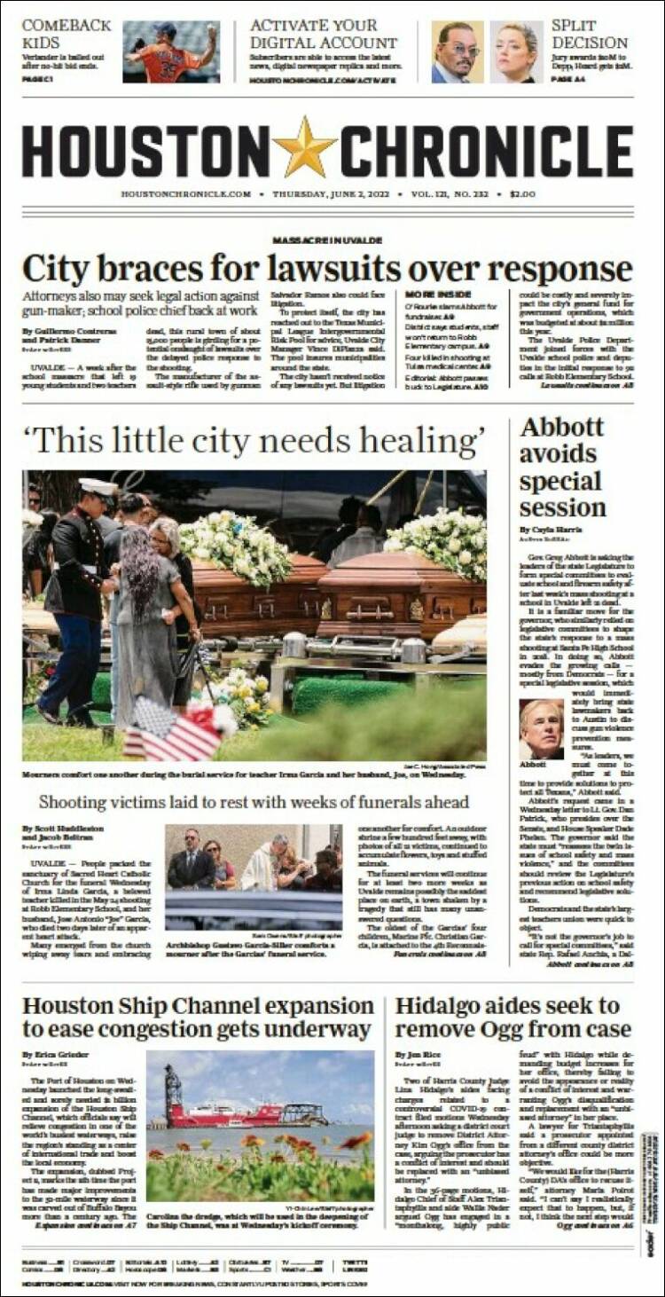 Portada de Houston Chronicle (USA)