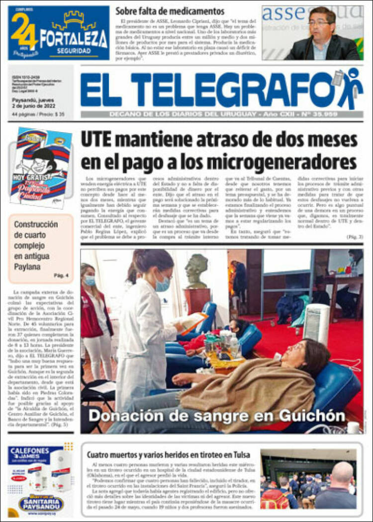 Portada de El Telégrafo (Uruguay)