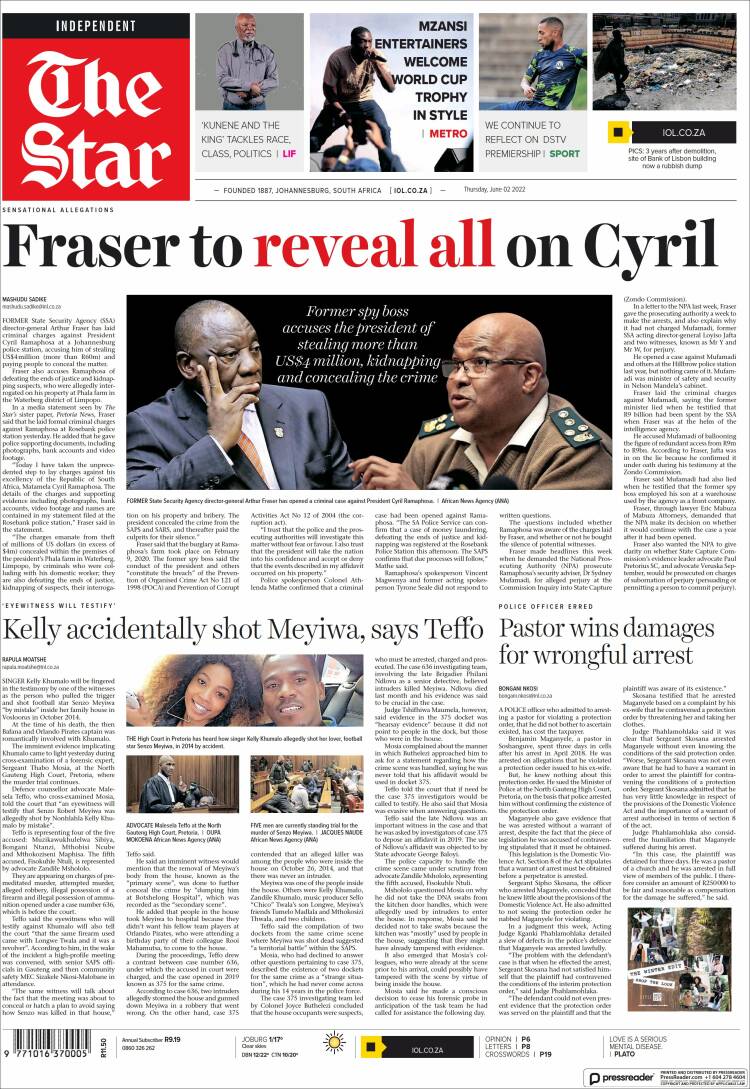 Portada de The Star (Sud&aacute;frica)