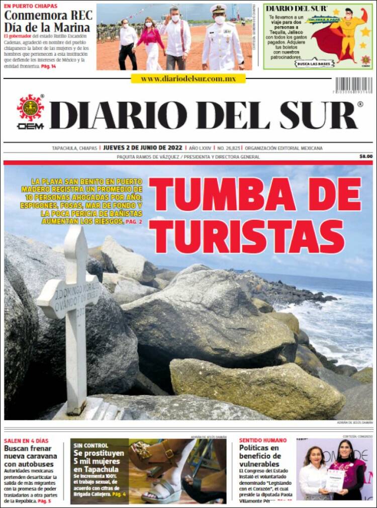 Portada de El Diario del Sur (México)