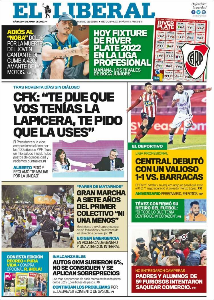 Portada de Diario El Liberal (Argentina)