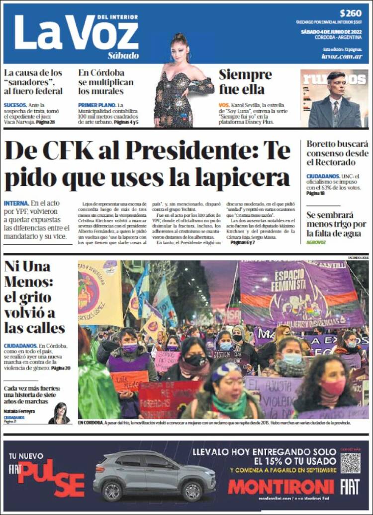 Portada de La Voz del Interior (Argentina)