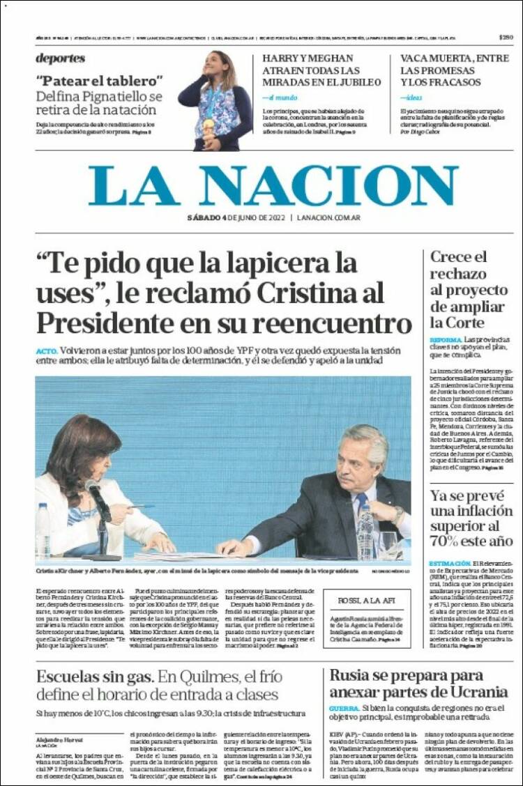 Portada de La Nación (Argentina)