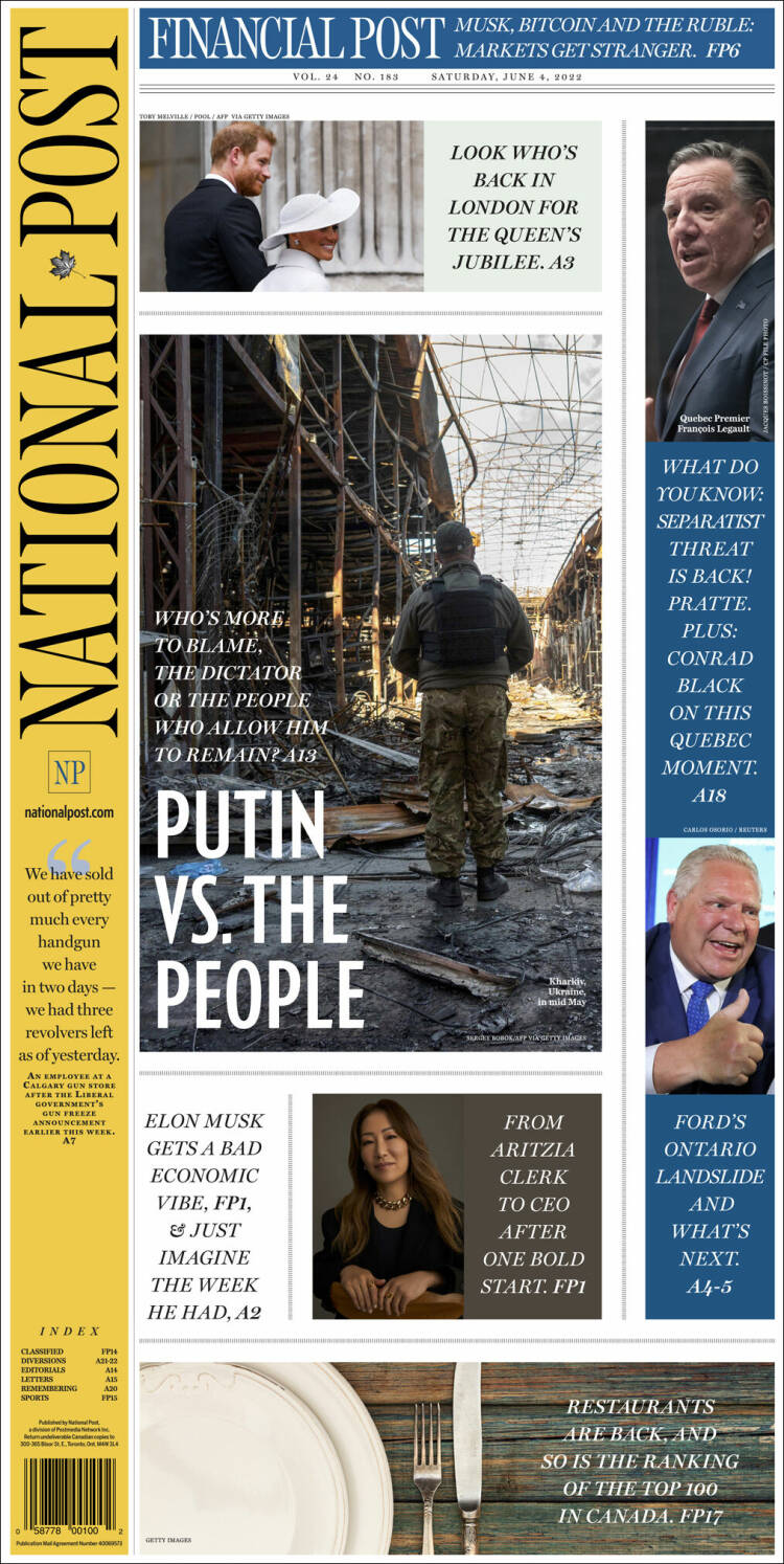 Portada de The National Post (Canadá)