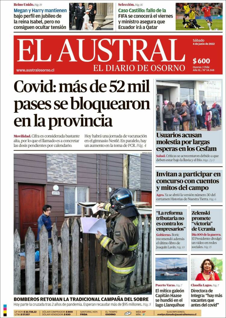 Portada de El Austral de Osorno (Chile)