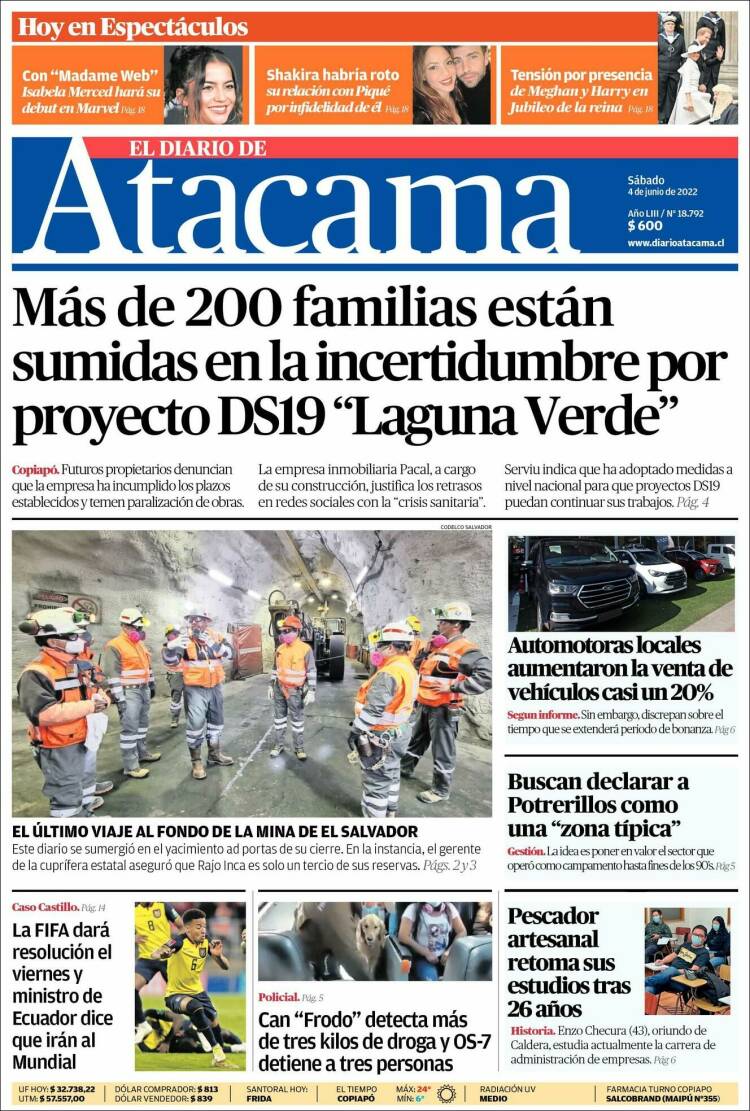 Portada de Diario de Atacama (Chile)