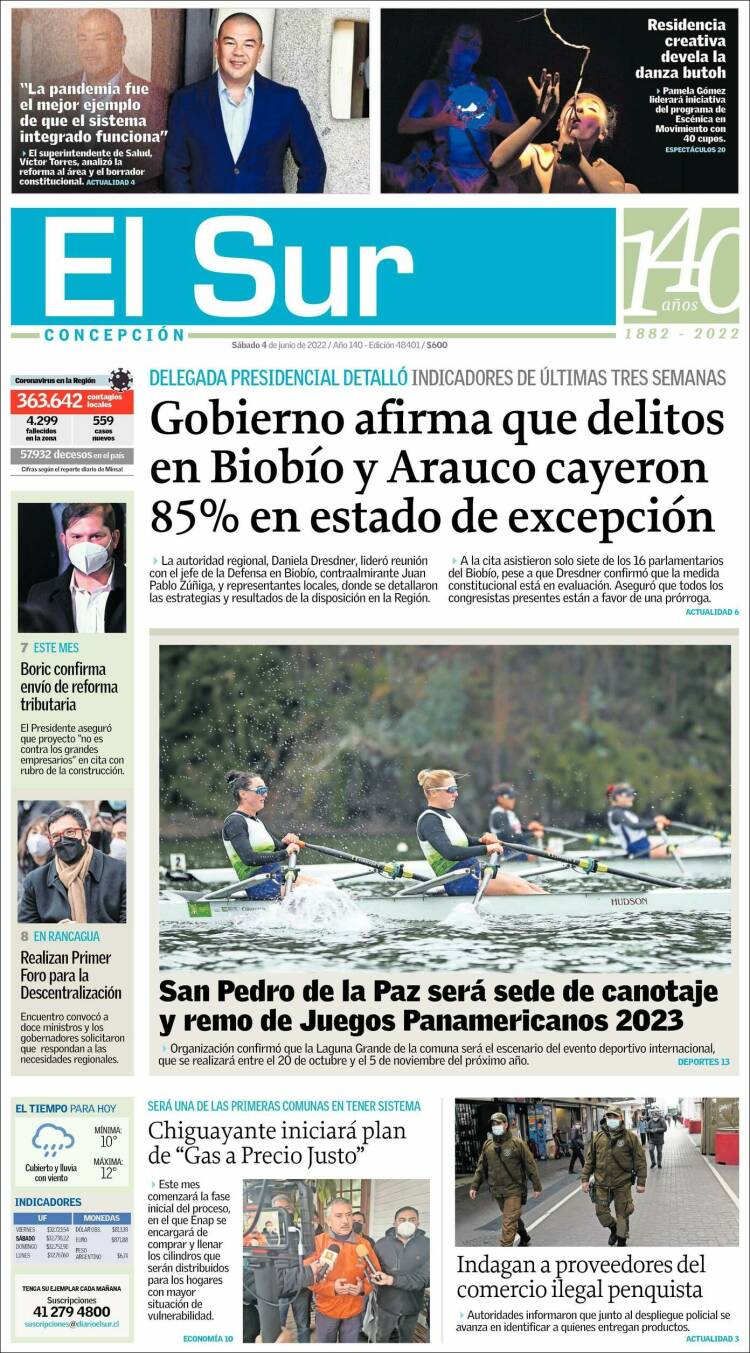 Portada de El Sur (Chile)