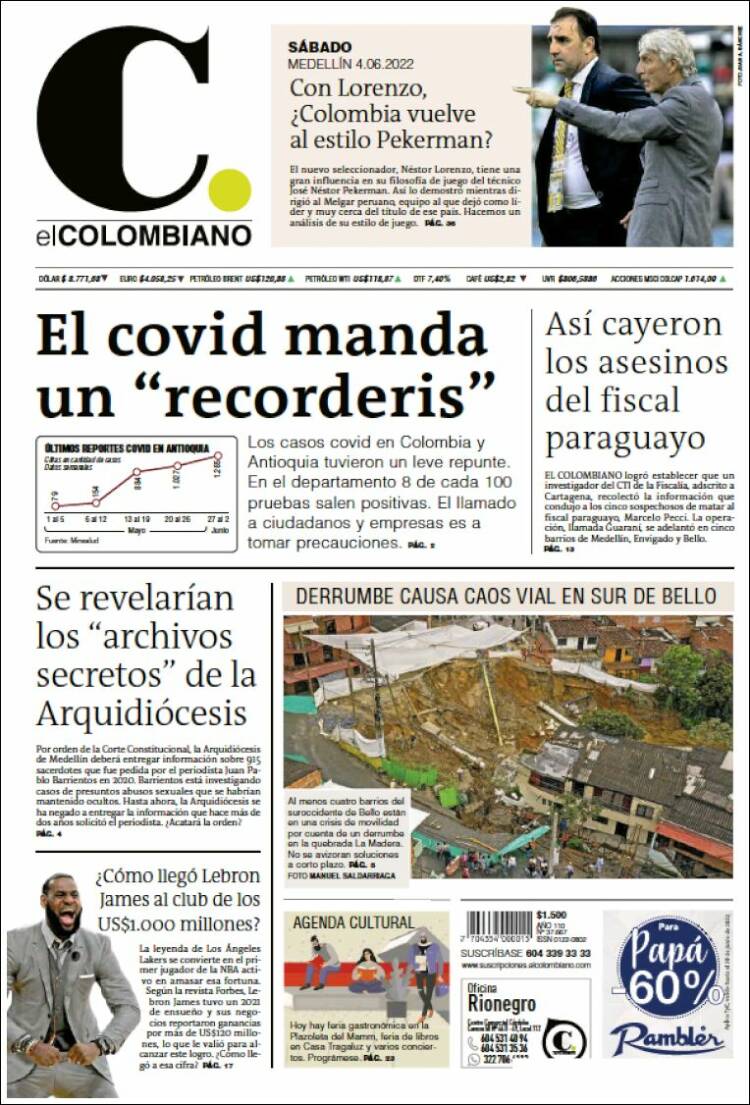 Portada de El Colombiano (Colombia)